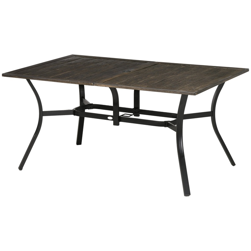 Six-Seater Steel Garden Table, with 41mm Parasol Hole – Wood-Effect