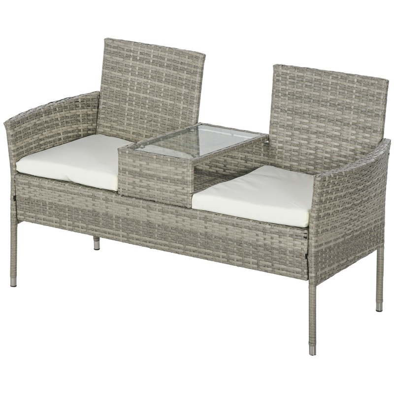 Two-Seat Rattan Chair, with Middle Table – Grey