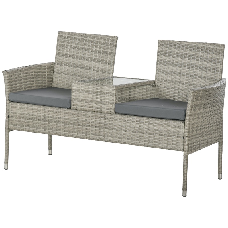 Two-Seat Rattan Chair, with Middle Table – Mixed Grey