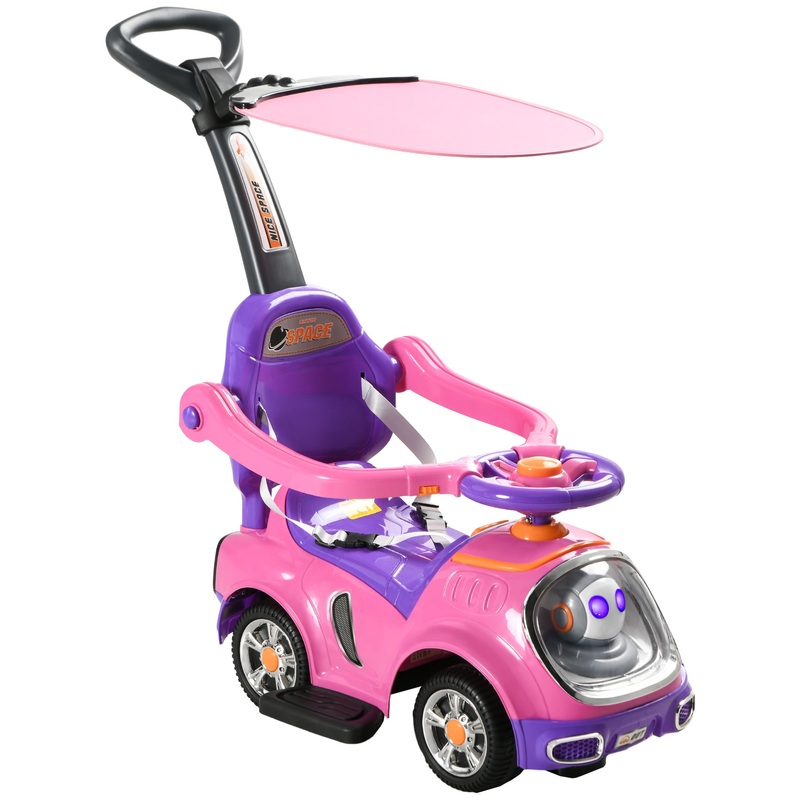 3 in 1 Ride on Push Car, Cartoon Robot Foot to Floor Slider – Pink