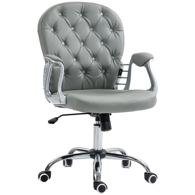 Office Chair PU Diamante Padded Ergonomic 360 Swivel Grey