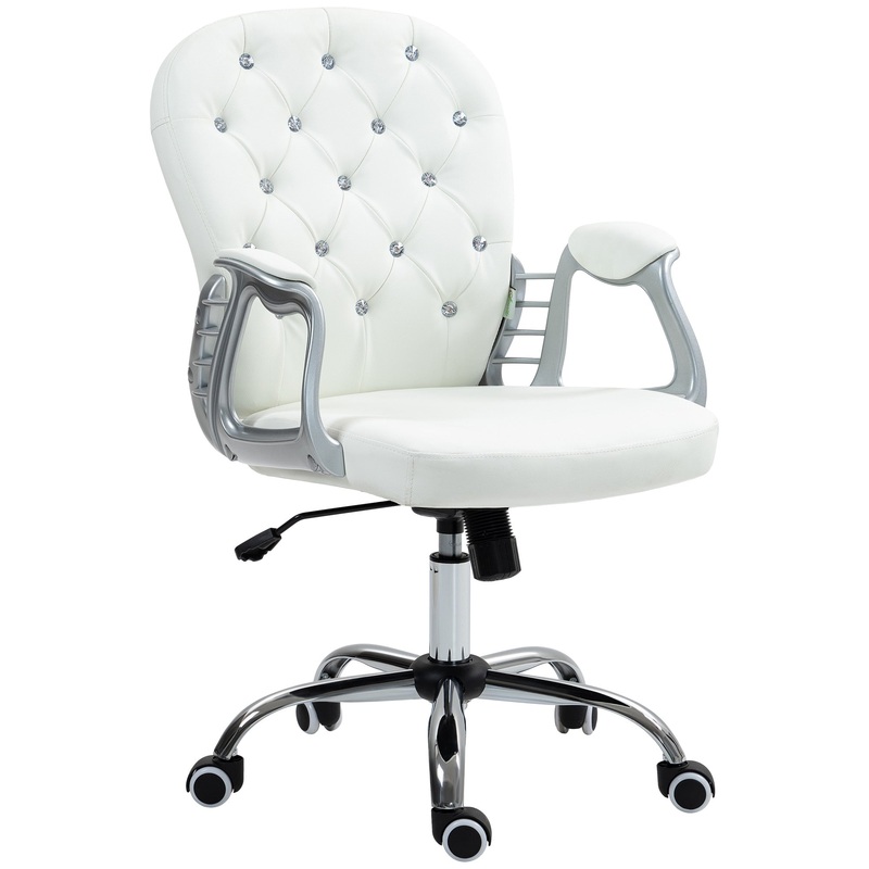 Office Chair PU Diamante Padded Ergonomic 360 Swivel White