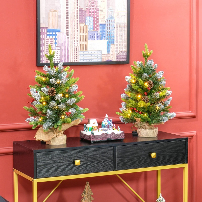 2 Pieces 2′ Prelit Artificial Tabletop Christmas Trees, LED Display