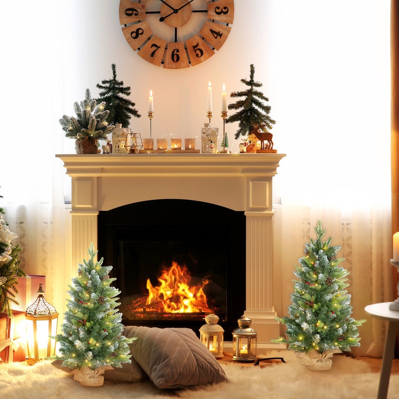 2 Pieces 3′ Prelit Artificial Tabletop Christmas Trees, LED Display