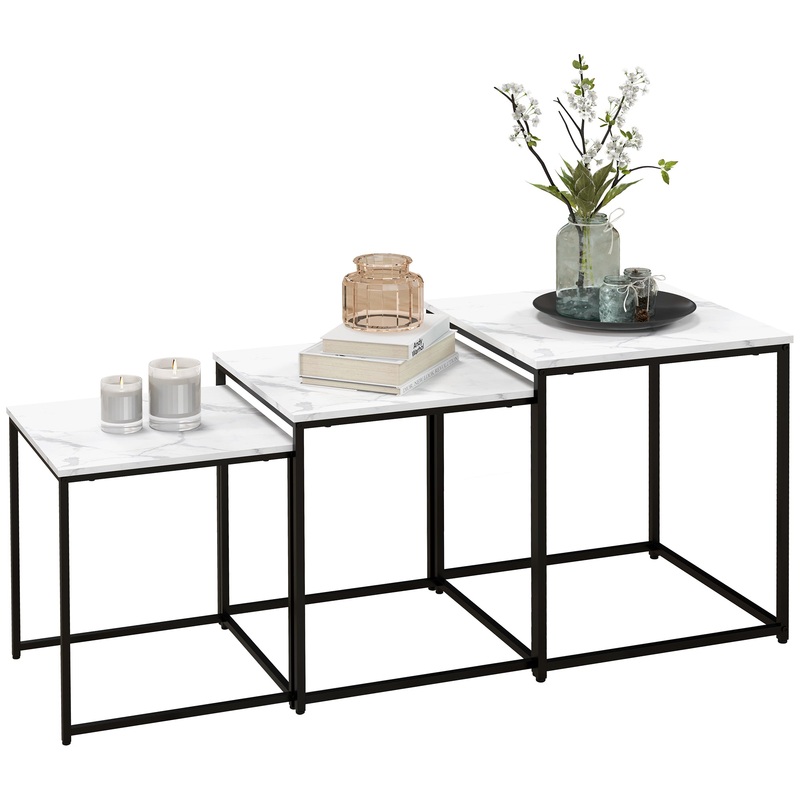 Nesting Coffee Tables Set of 3 Stacking Sofa Side Tables White