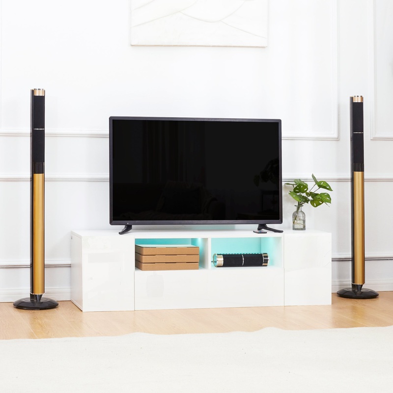 TV Unit Cabinet for TVs up to 60, TV Stand with LED Lights, White