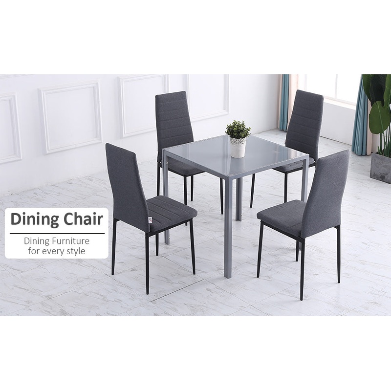 High Back Dining Chairs Modern Upholstered Linen-Touch Fabric Accent Chairs with Metal Legs for Kitchen, Set of 4, Grey