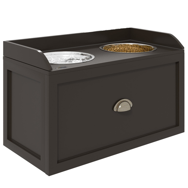 Stainless Steel Raised Dog Bowl w/ 21L Storage Drawer, for Large Dogs