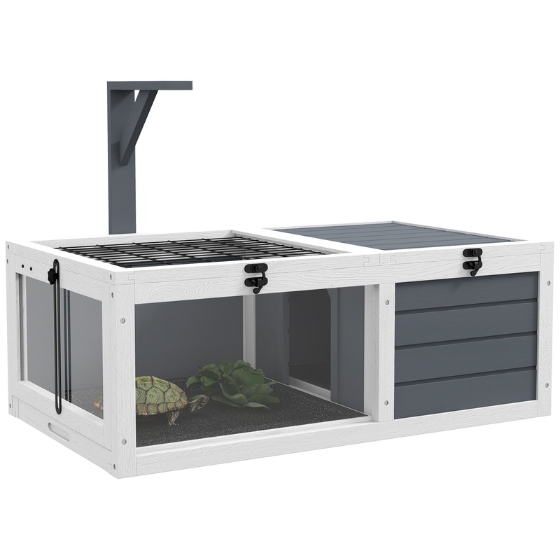 Tortoise House, Wooden Tortoise Table w/ Wooden Lamp Holder – Grey