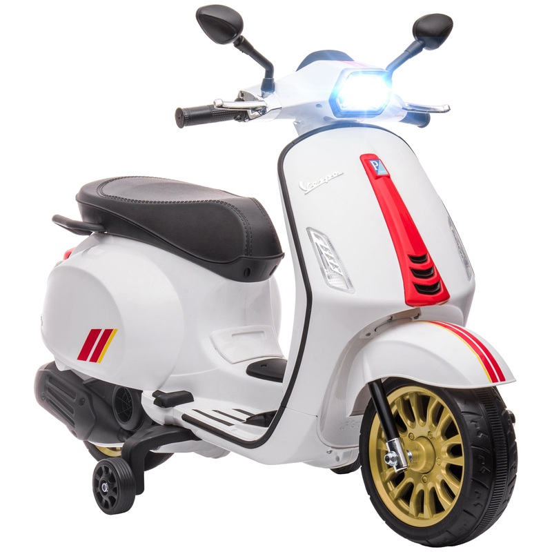Vespa Licensed 12V Kids Electric Motorbike w/ 2 Training Wheels – White