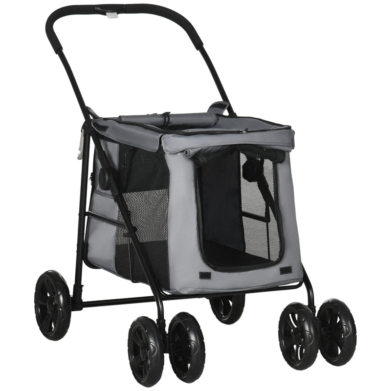 One-click Foldable Pet Stroller w/ Mesh Windows, for Small Pets – Grey