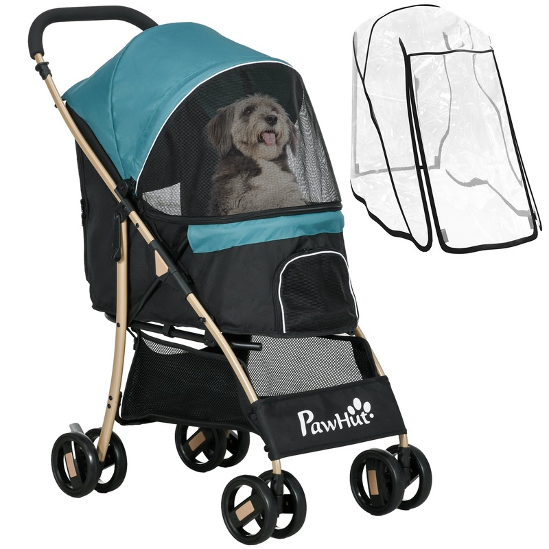 Pet Stroller for XS and S Dogs w/ Rain Cover – Dark Green