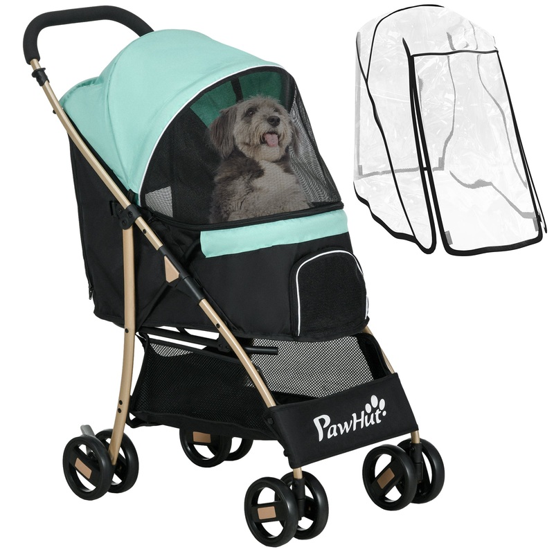 Pet Stroller for XS and S Dogs w/ Rain Cover – Green