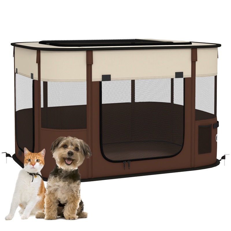 Portable Dog Pen for Puppies, Rabbits, Kittens, Guinea Pigs – Brown