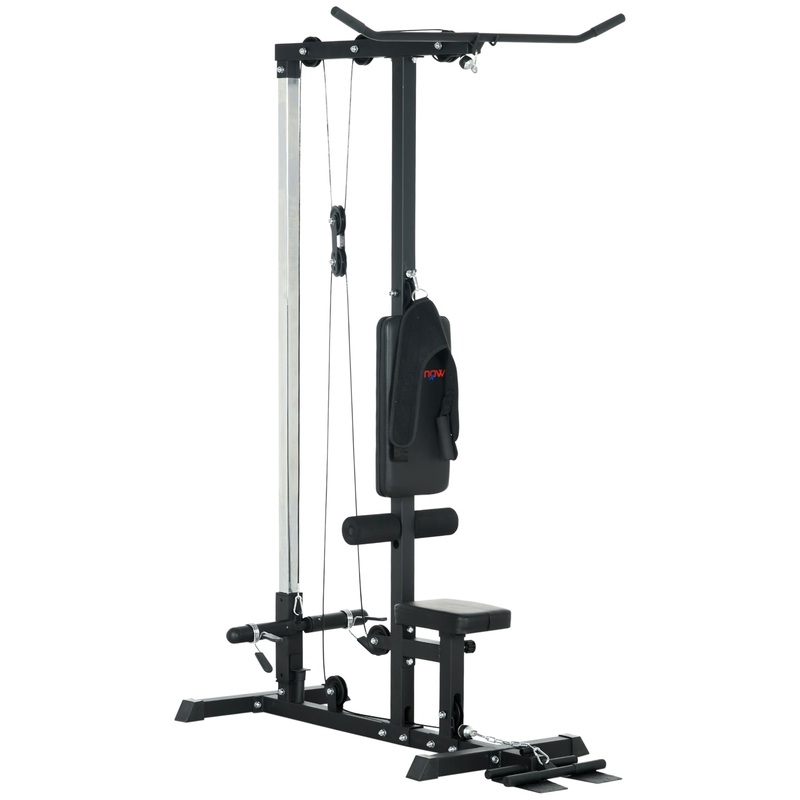 Pull Up Station Power Cage with Adjustable Seat, Home Gym – Black