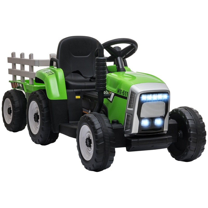 Ride On Tractor with Detachable Trailer, Remote Control, Music – Green