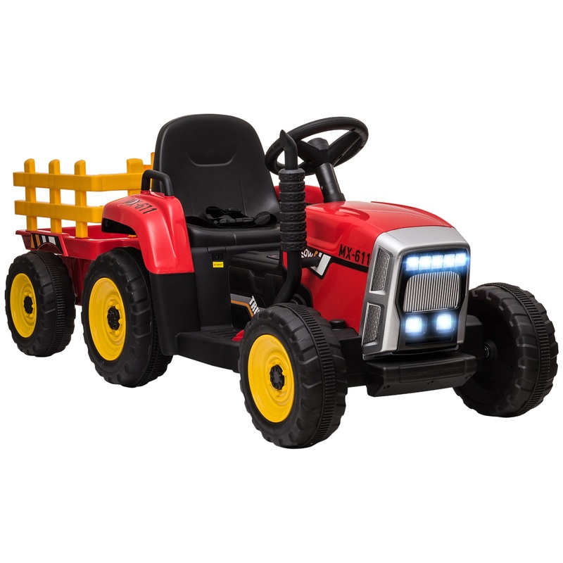 Ride On Tractor with Detachable Trailer, Remote Control, Music – Red