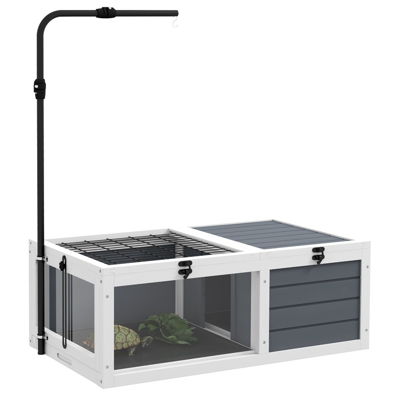 Tortoise House, Wooden Tortoise Table w/ Adjustable Lamp Holder – Grey