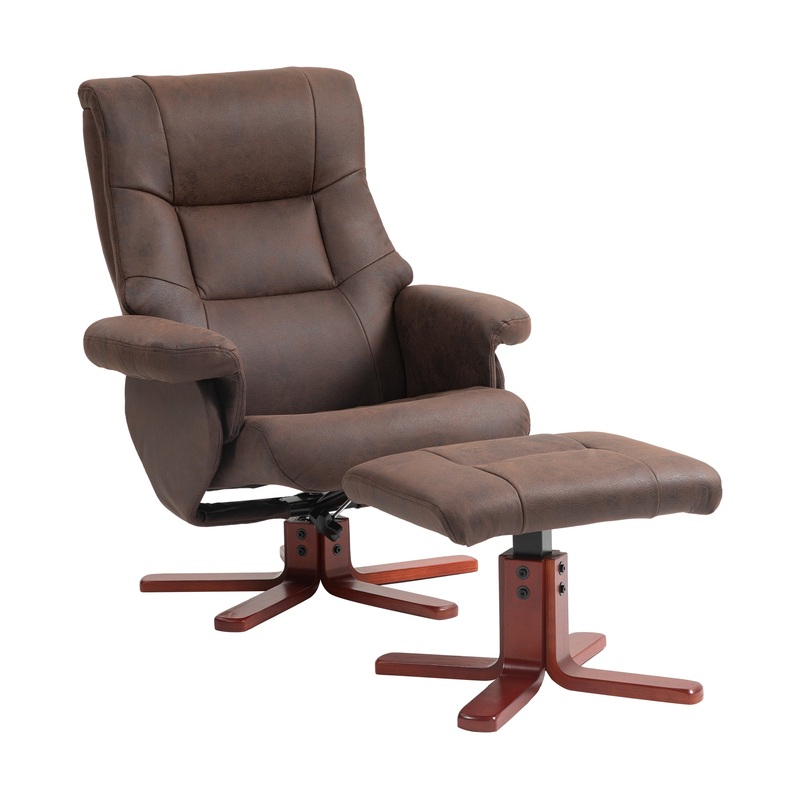 135 Reclining Armchair with Footstool for Living Room, Dark Brown