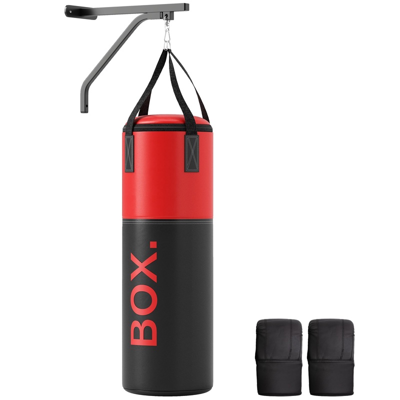 Unfilled Punching Bag Set with Boxing Bag Bracket, Heavy Bag with Boxing Gloves, Hand Wraps and 360 Swivel Hook