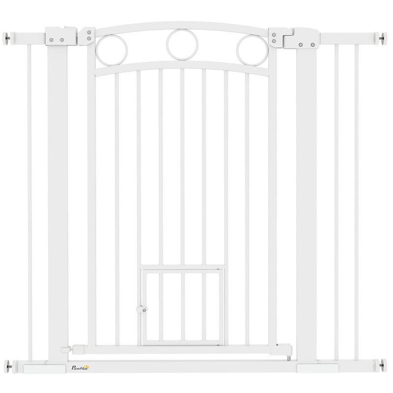 Stair Gate with Cat Door, Adjustable Width 76-104cm & 96cm Tall