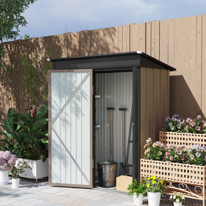 Steel Garden Shed, Small Lean-to Shed for Bike, 5×3 ft Brown