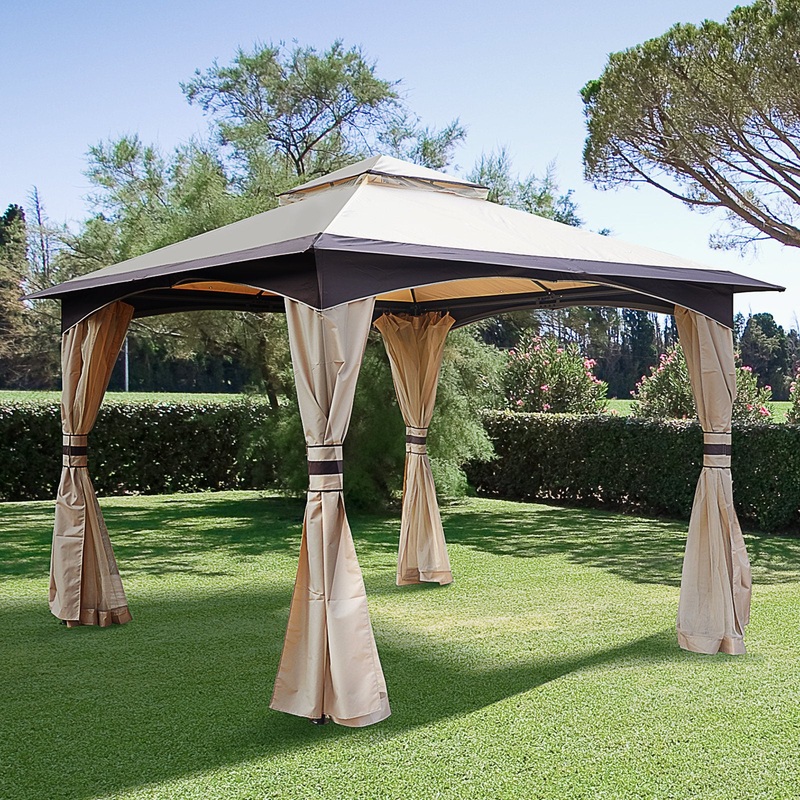 3.2 x 3.2m Garden Gazebo, Double Roof Outdoor Gazebo Canopy Shelter with Netting,