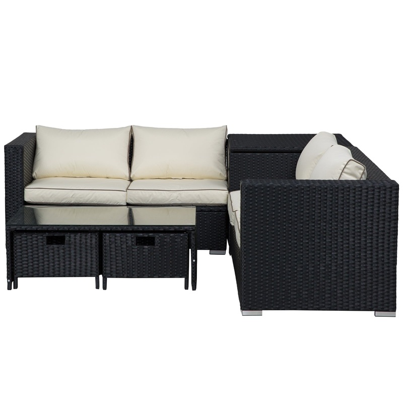 4 PC Rattan Wicker Garden Furniture Patio Storage & Table Set