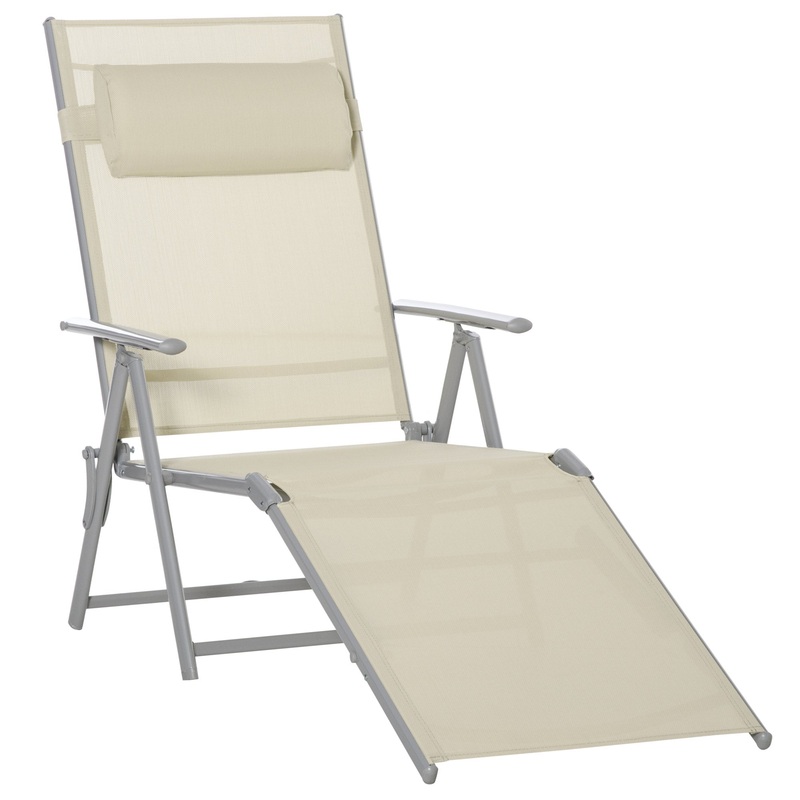 Outdoor Folding Chaise Lounge Chair Recliner with Portable Design & 7 Adjustable Backrest Positions  Steel Fabric Sun Lounger- Beige