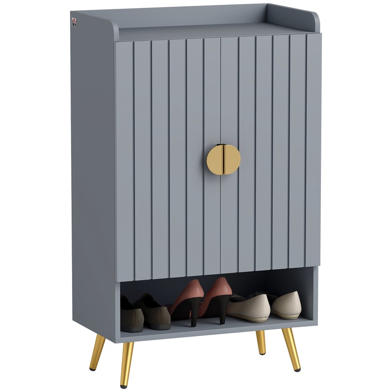 Shoe Cabinet with Beadboard Doors for 15 Pairs of Shoes, Light Grey
