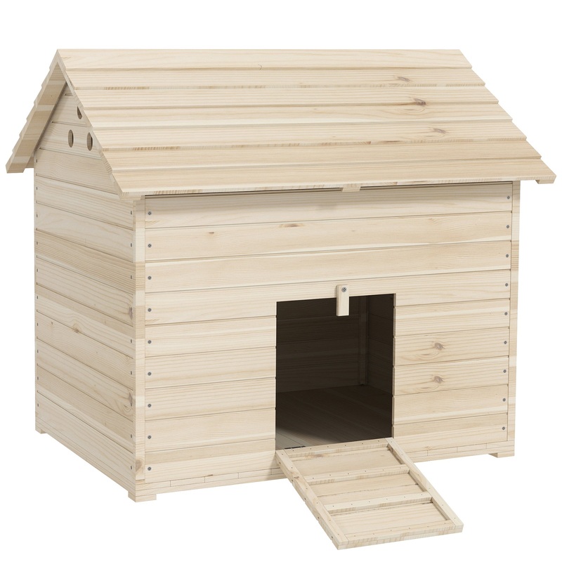Wooden Duck House w/ Openable Roof, Raised Base, Air Holes – Natural