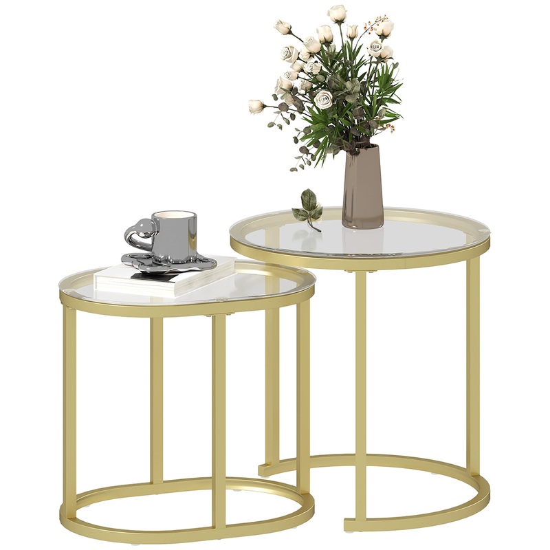 2 Pcs Modern Coffee Table with Tempered Glass Side Tables Clear