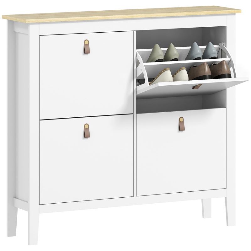 4 Drawer Shoe Cabinet with Flip Doors for Hallway, Entryway, White