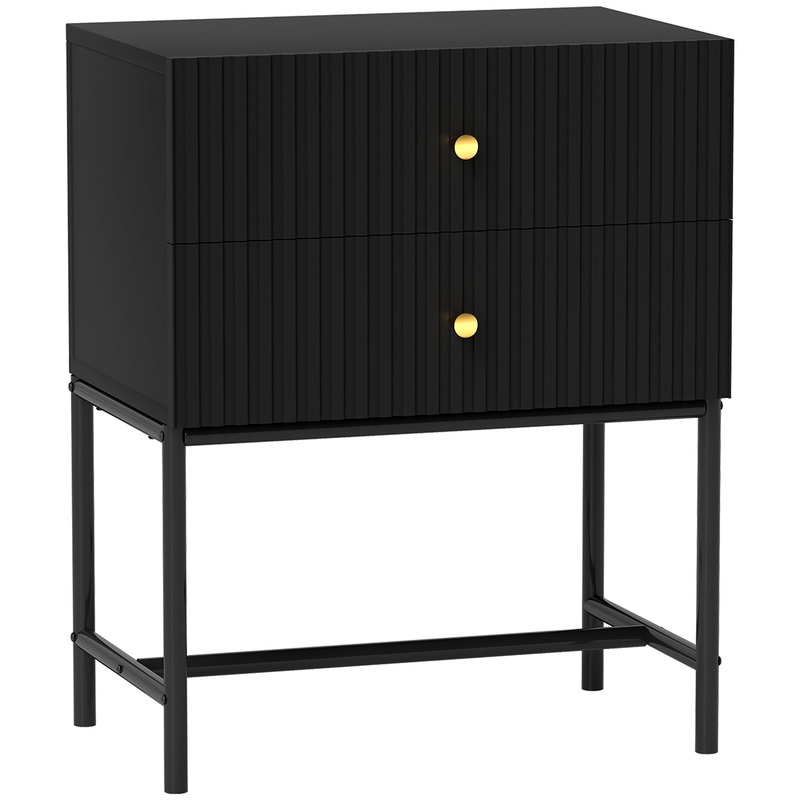 Modern Bedside Table with 2 Drawers for Bedroom, Black
