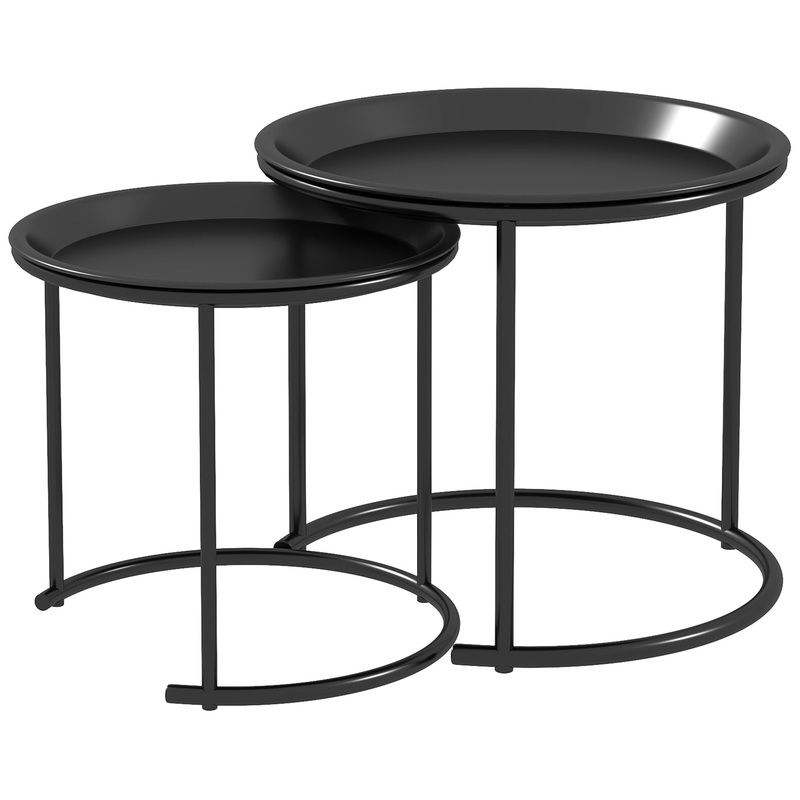Nesting Tables Set of 2, End Table with Removable Tabletop Tray White
