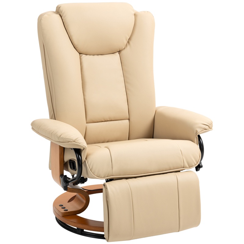 PU Leather Reclining Armchair with Footrest for Living Room, Beige