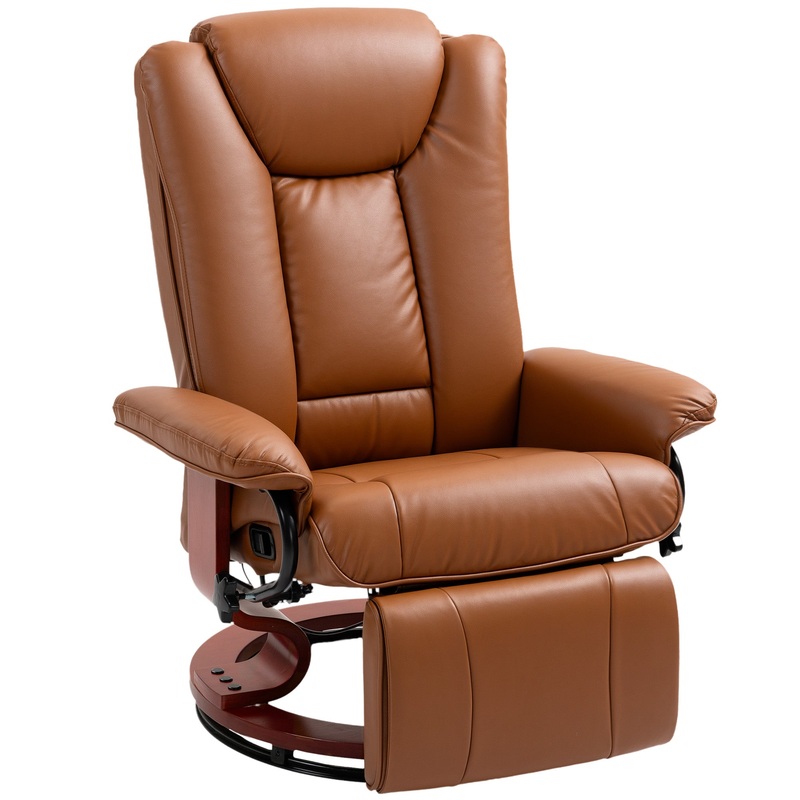 PU Leather Reclining Armchair with Footrest for Living Room, Brown