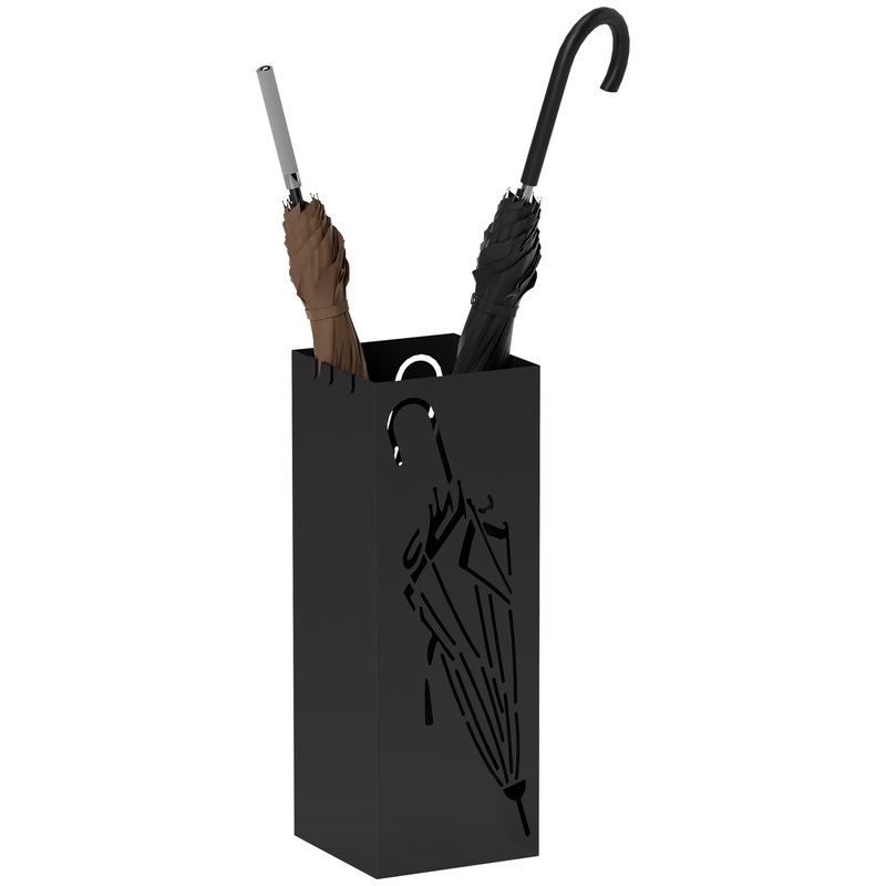 Square Umbrella Holder with Hooks and Water Tray for Entryway Black
