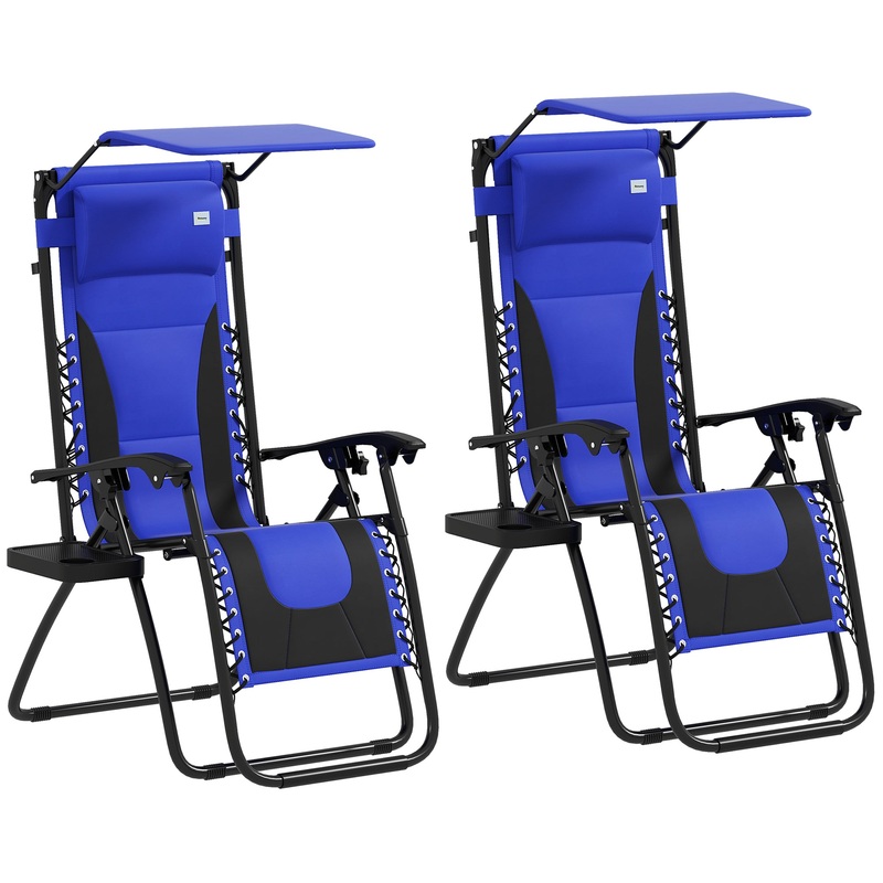 2 Pcs Zero Gravity Lounger Chair, Folding Reclining Chair, Blue