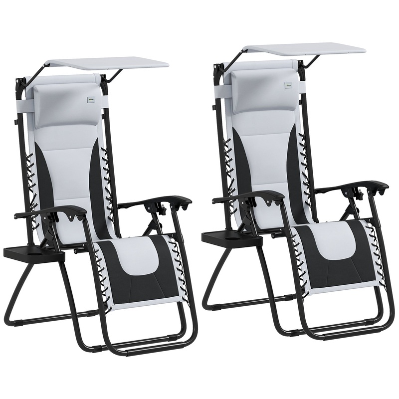 2 Pcs Zero Gravity Lounger Chair, Folding Reclining Chair, Grey