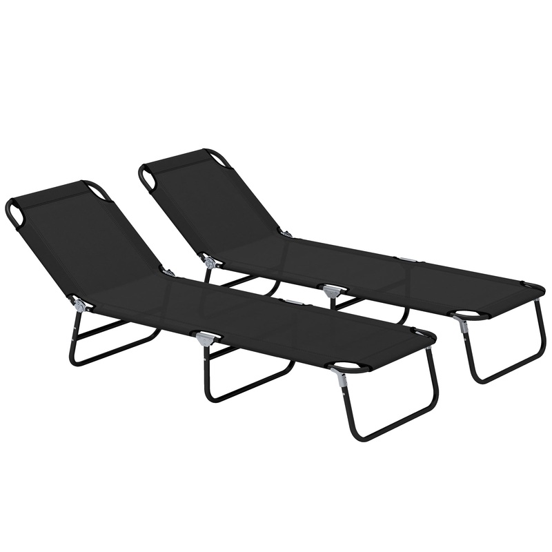 2 Piece Reclining Chaise Lounge with Adjustable Backrest, Black