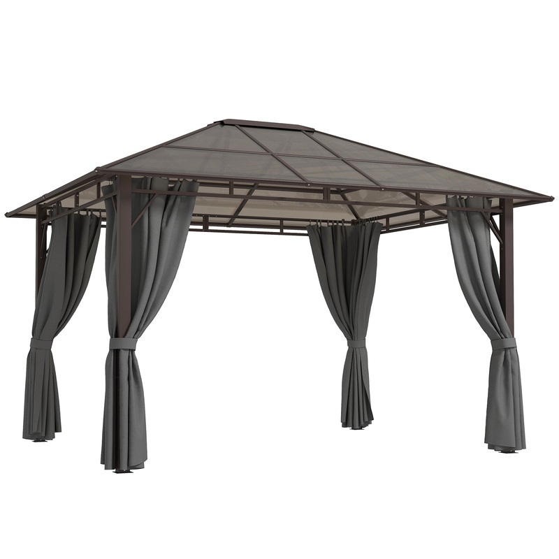 3.6×3(m) Hardtop Gazebo Garden Pavilion w/ Polycarbonate Roof, Grey