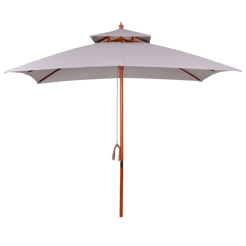 3(m) Wood Square Umbrella Garden Market Parasol Sunshade Grey