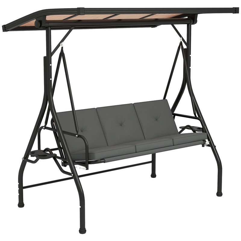 3 Seater Garden Swing Seat Bed, Convertible Swing Chair, Dark Grey