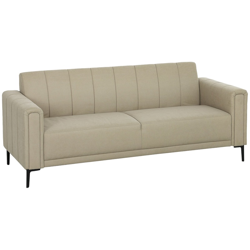3 Seater Sofa, Modern Fabric Couch with Channel Tufted, Khaki