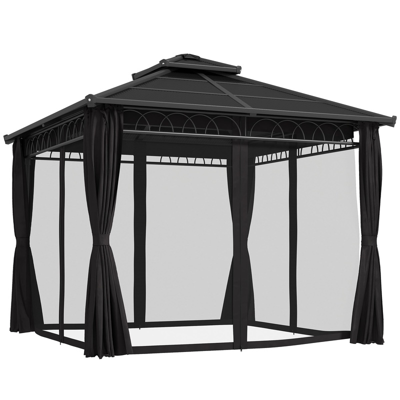3 x 3 (m) DoubleRoof Hard Top Gazebo w/Nettings, Dark Grey