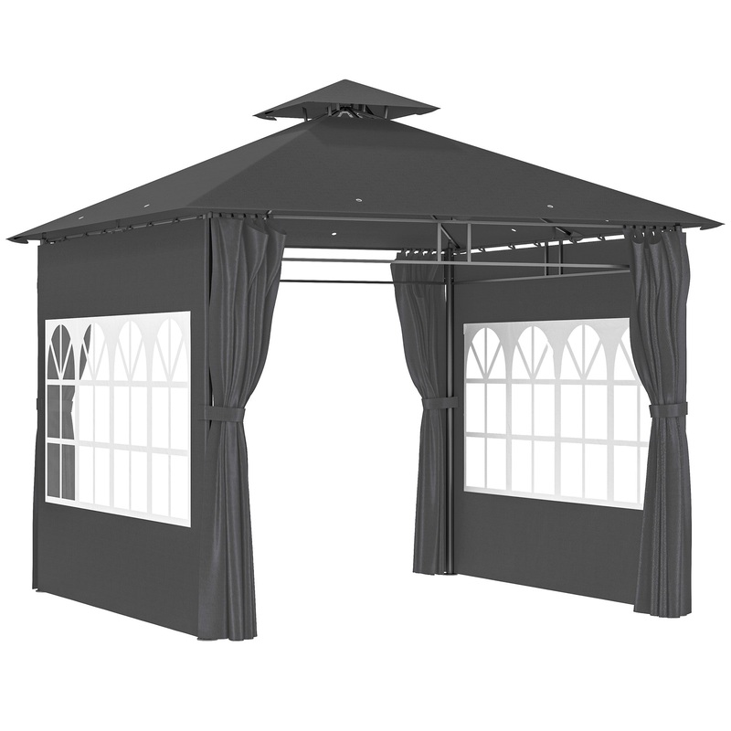 3 x 3 m Garden Gazebo, Outdoor Gazebo Canopy Shelter, Dark Grey