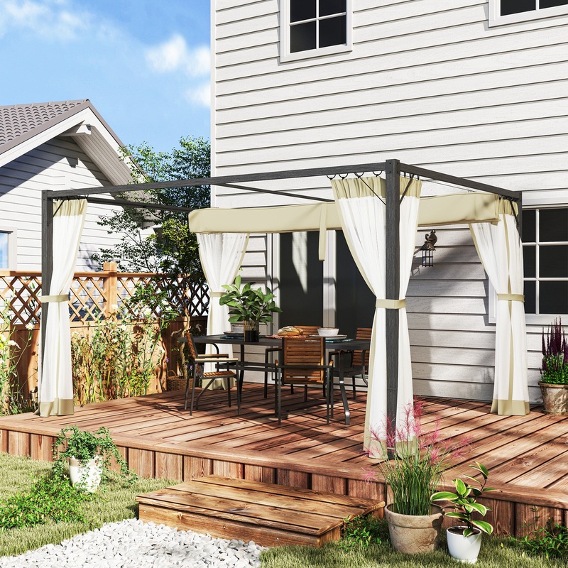 3 x 4m Pergola with Retractable Roof and Netting, Khaki