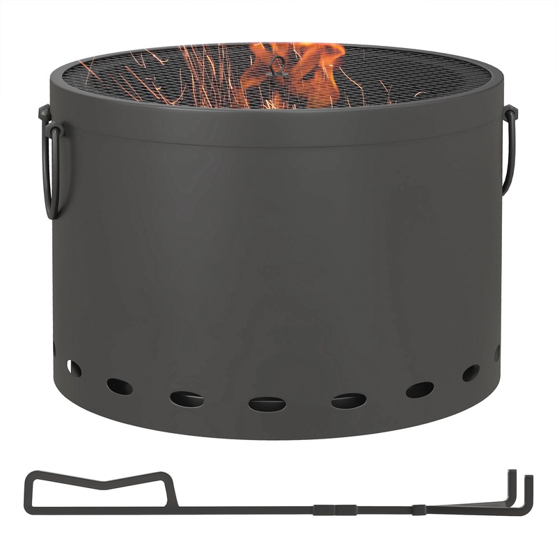 38cm Smokeless Wood Burning Firepit Metal Fire Pit, Dark Grey