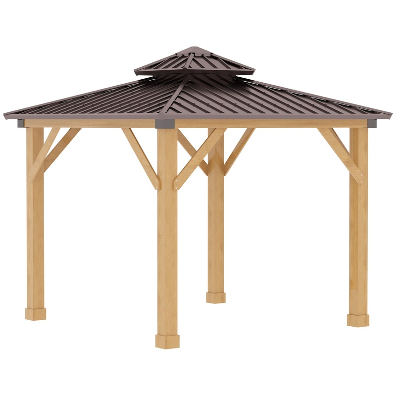 3x(3)M Double-Tier Hardtop Gazebo, Outdoor Patio Shelter, Brown